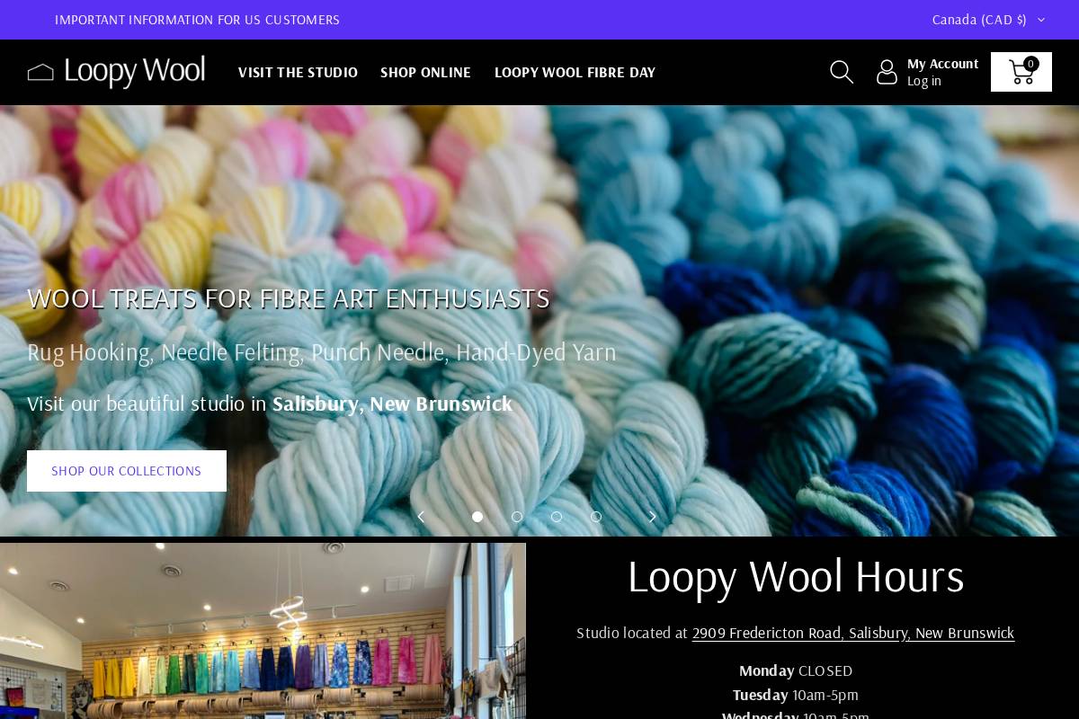 Loopy Wool Supply homepage screenshot