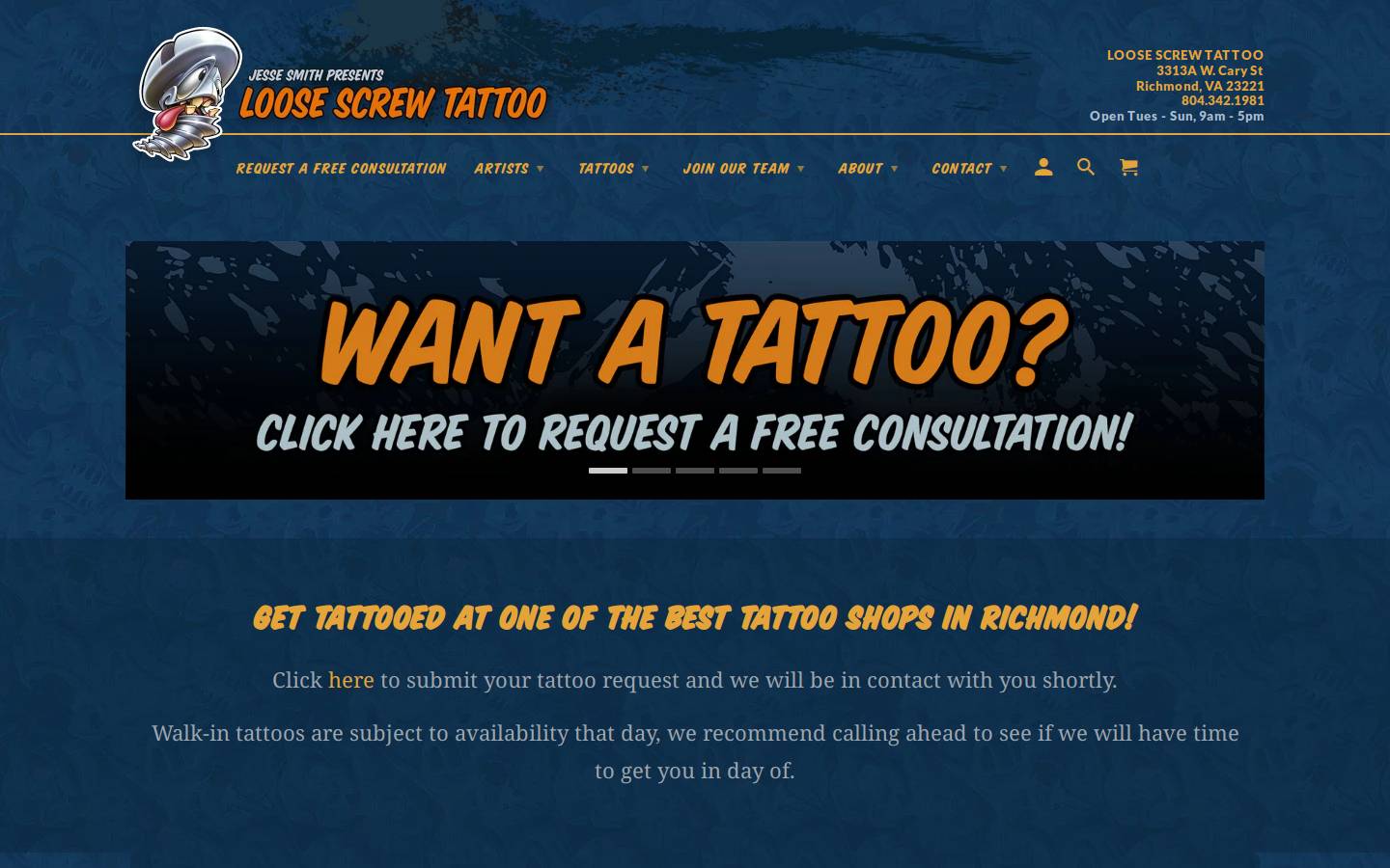 loosescrewtattoo.com homepage screenshot