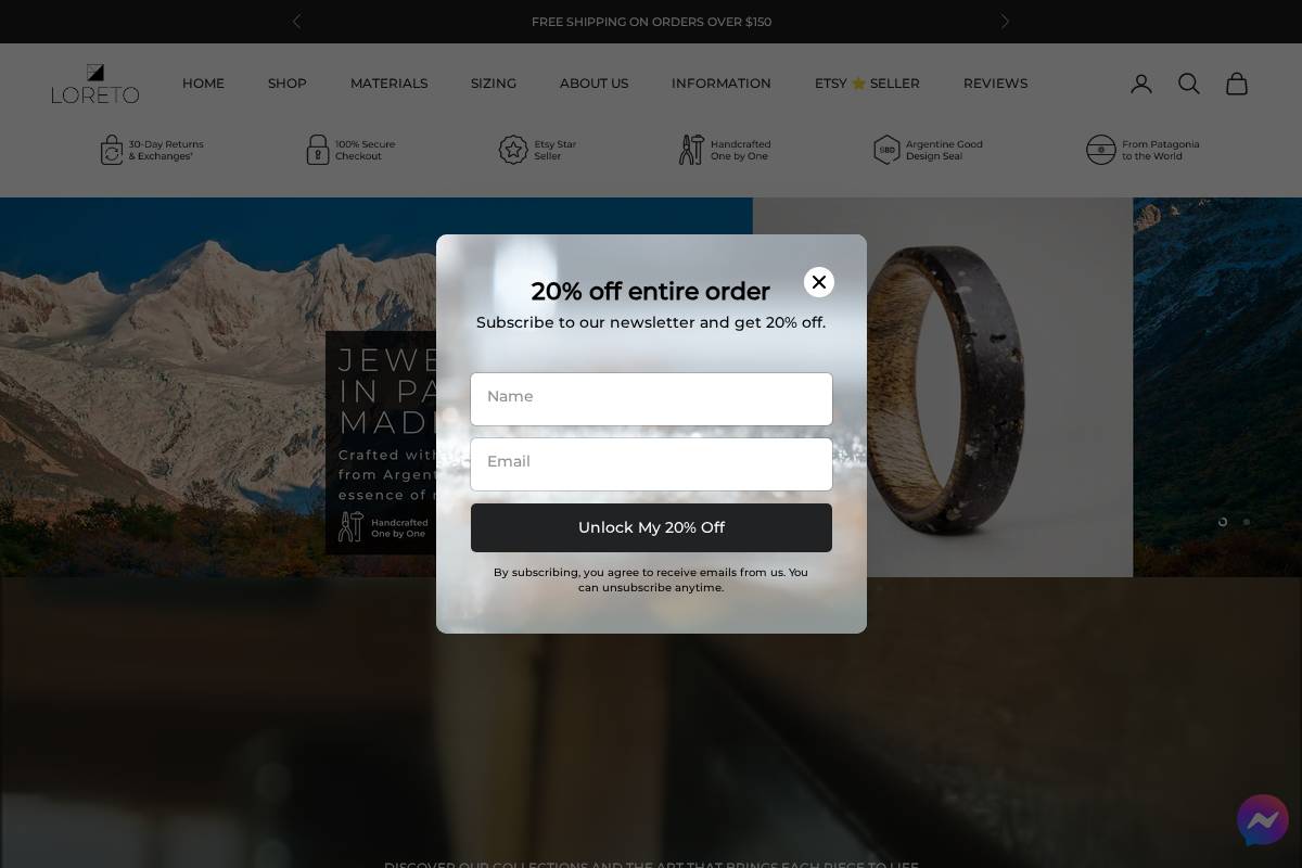 loretojewelry.com homepage screenshot