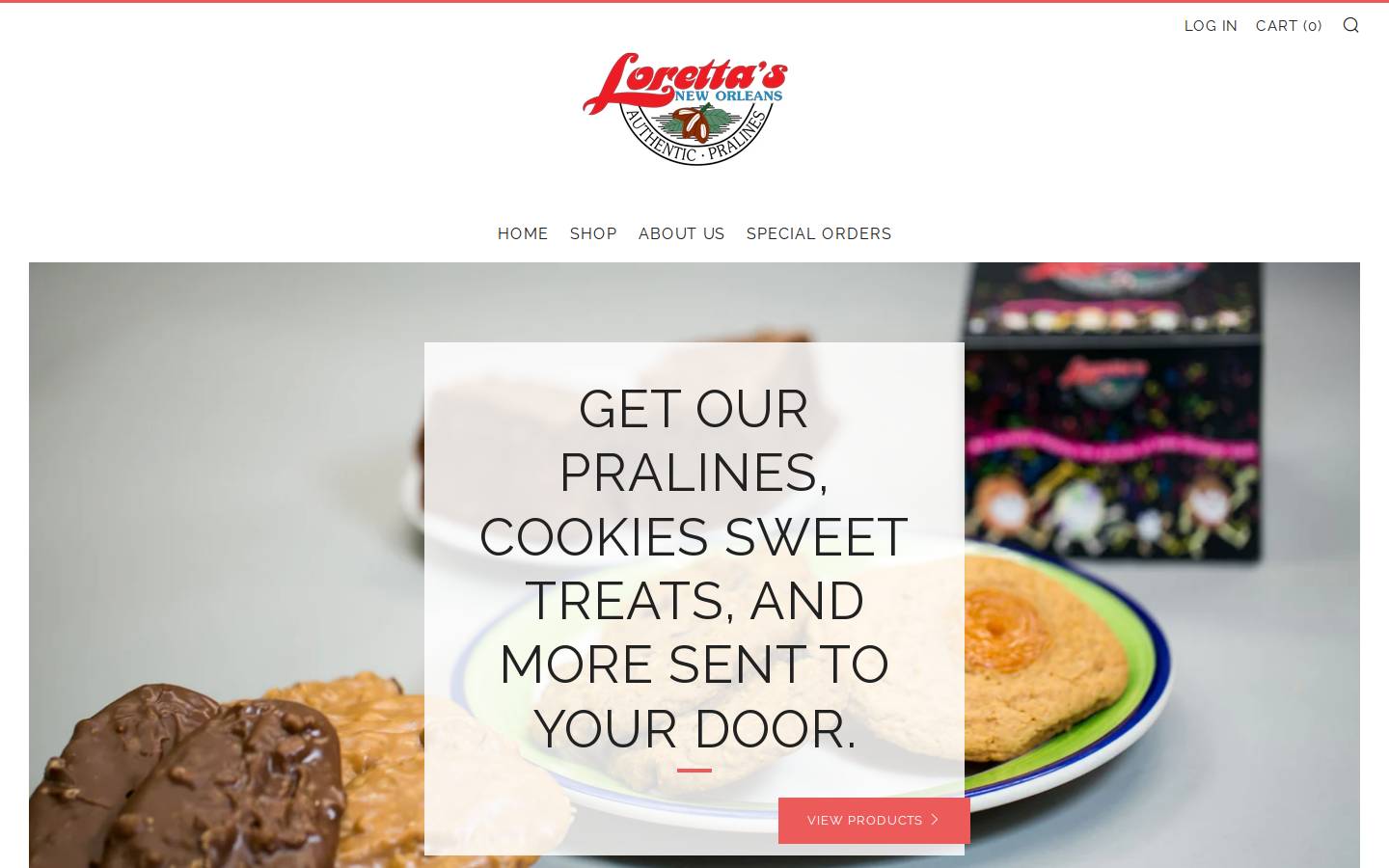 lorettaspralines.com homepage screenshot