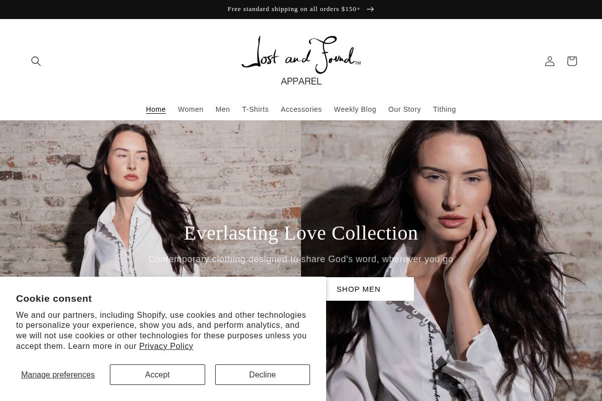 lostandfoundapparel.com homepage screenshot