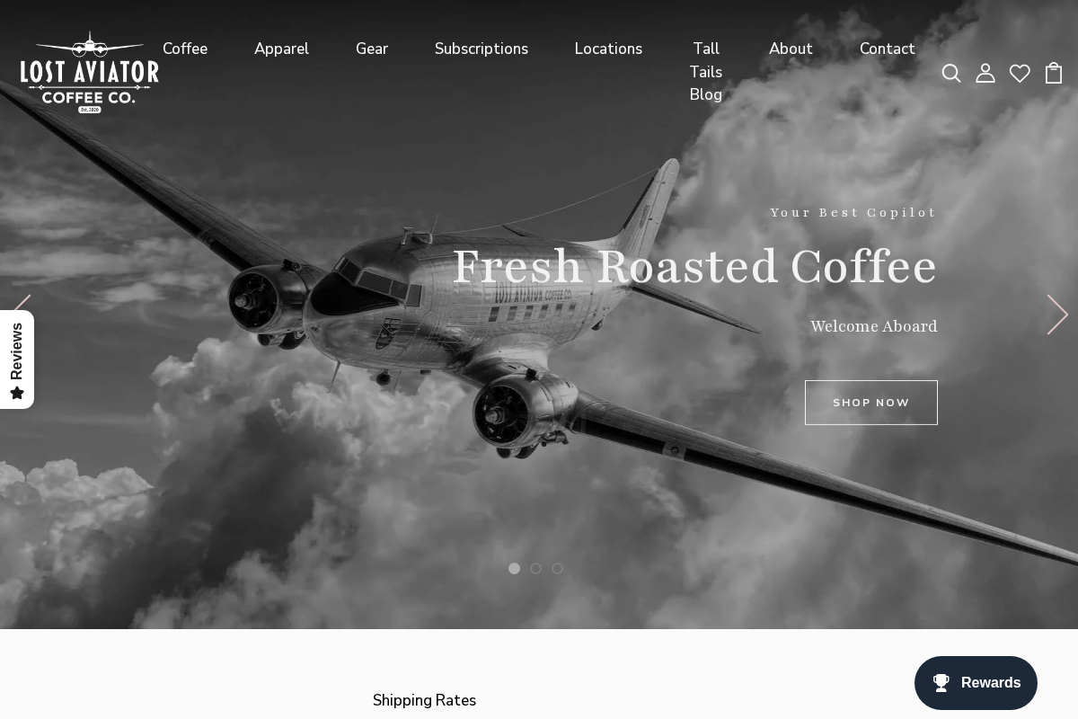 lostaviatorcoffee.com homepage screenshot