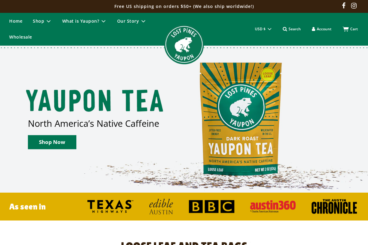 lostpinesyaupontea.com homepage screenshot