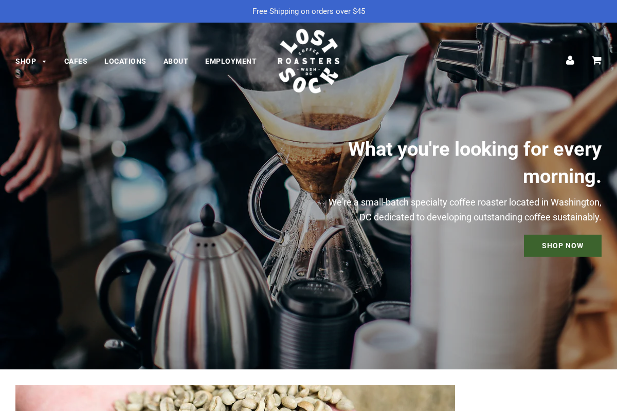 Lost Sock Roasters homepage screenshot