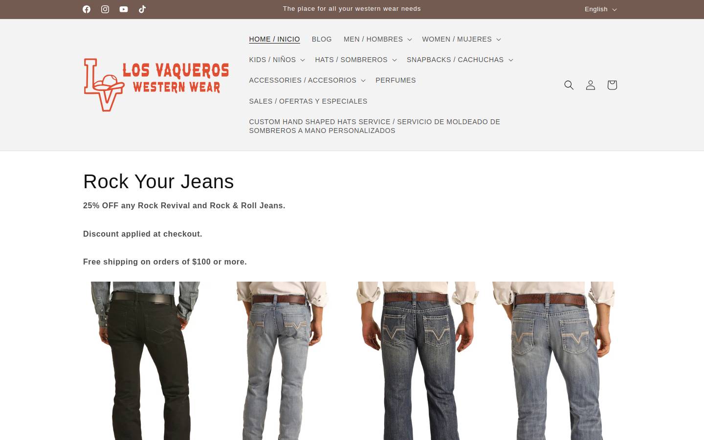 losvaqueroswesternwear.com homepage screenshot