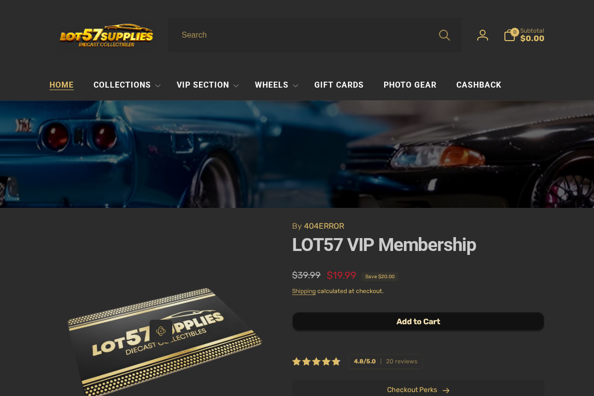 Lot57Supplies Diecast Shop homepage screenshot