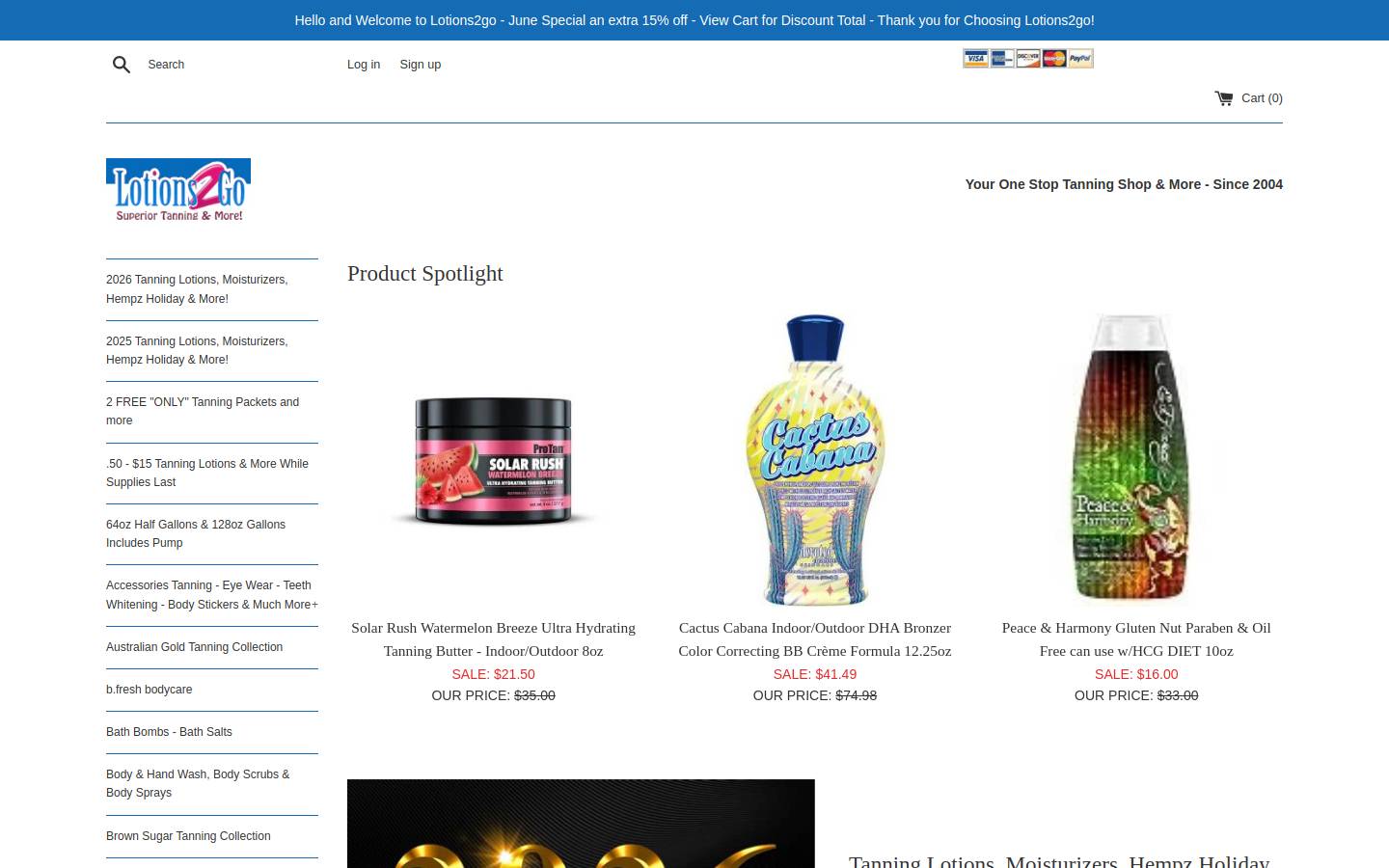 lotions2go.com homepage screenshot