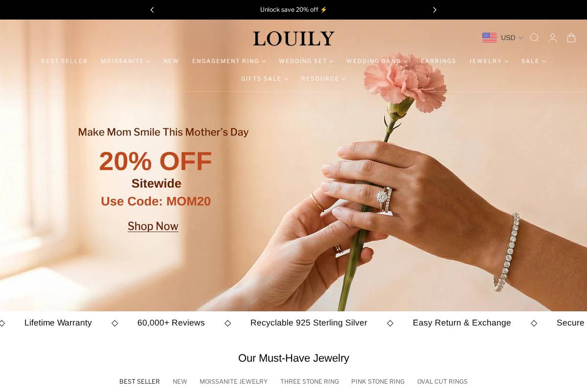 Louilyjewelry homepage screenshot