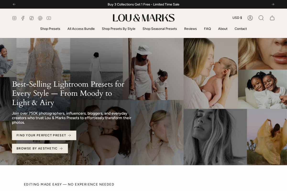 Lou & Marks Presets homepage screenshot