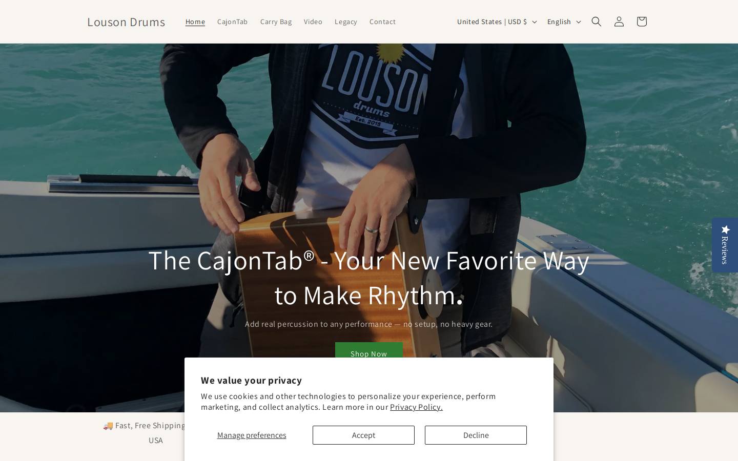 lousondrums.com homepage screenshot