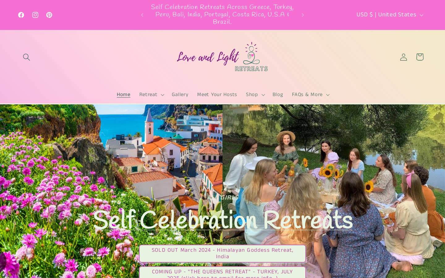 loveandlightretreats.com homepage screenshot