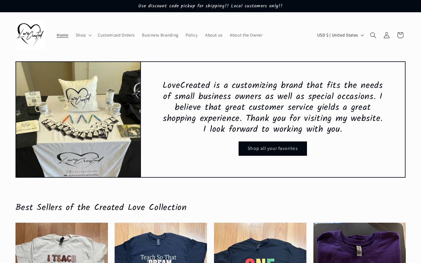 lovecreatedllc.com homepage screenshot
