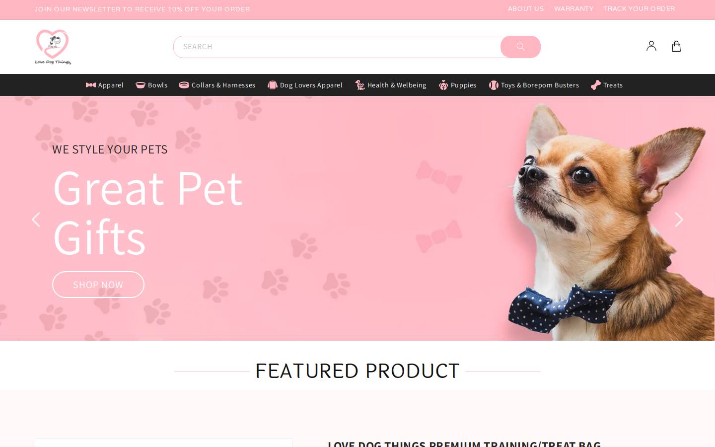 lovedogthings.com homepage screenshot