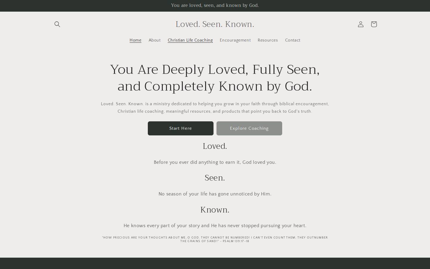 lovedseenknown.com homepage screenshot