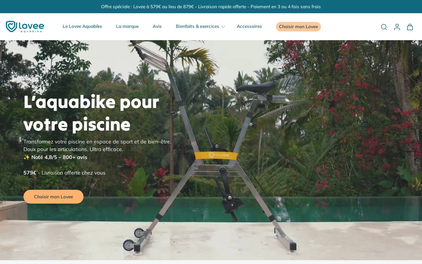 Lovee Aquabike homepage screenshot