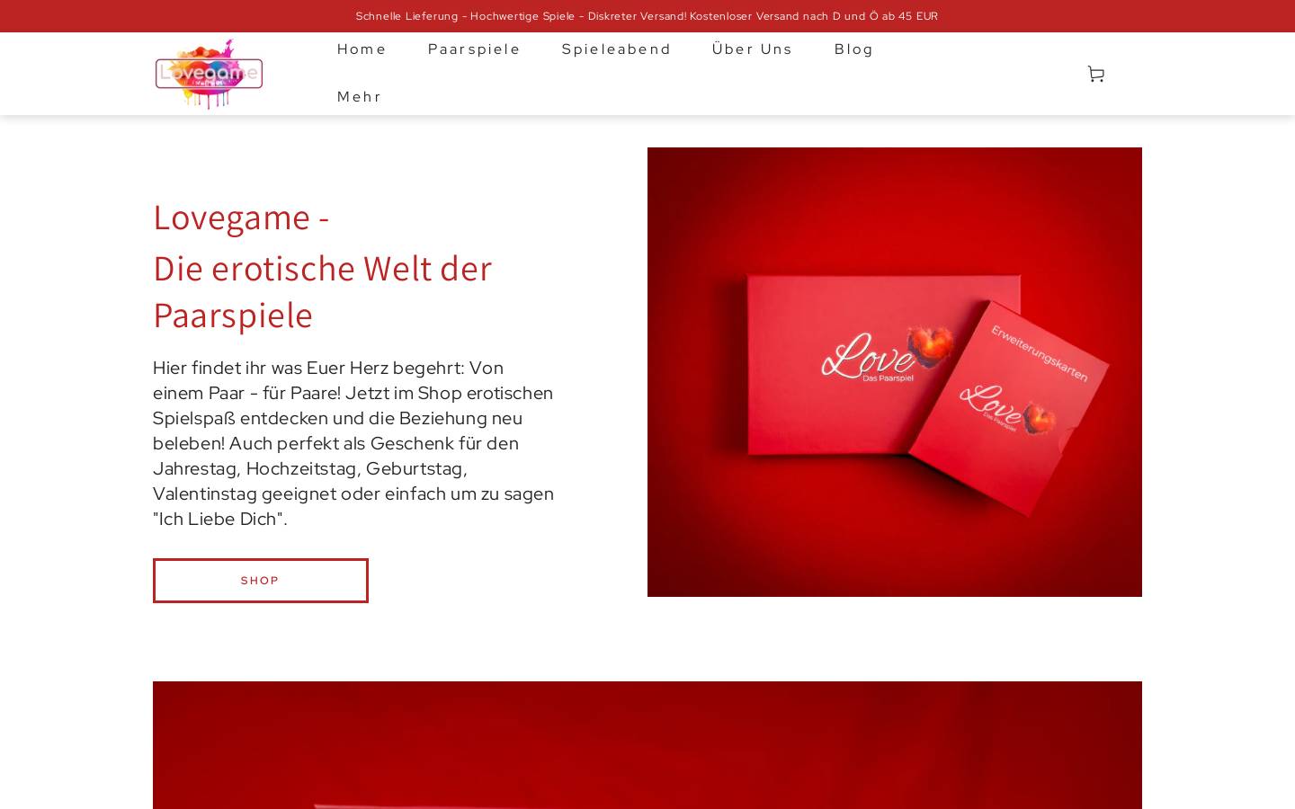 Lovegame homepage screenshot