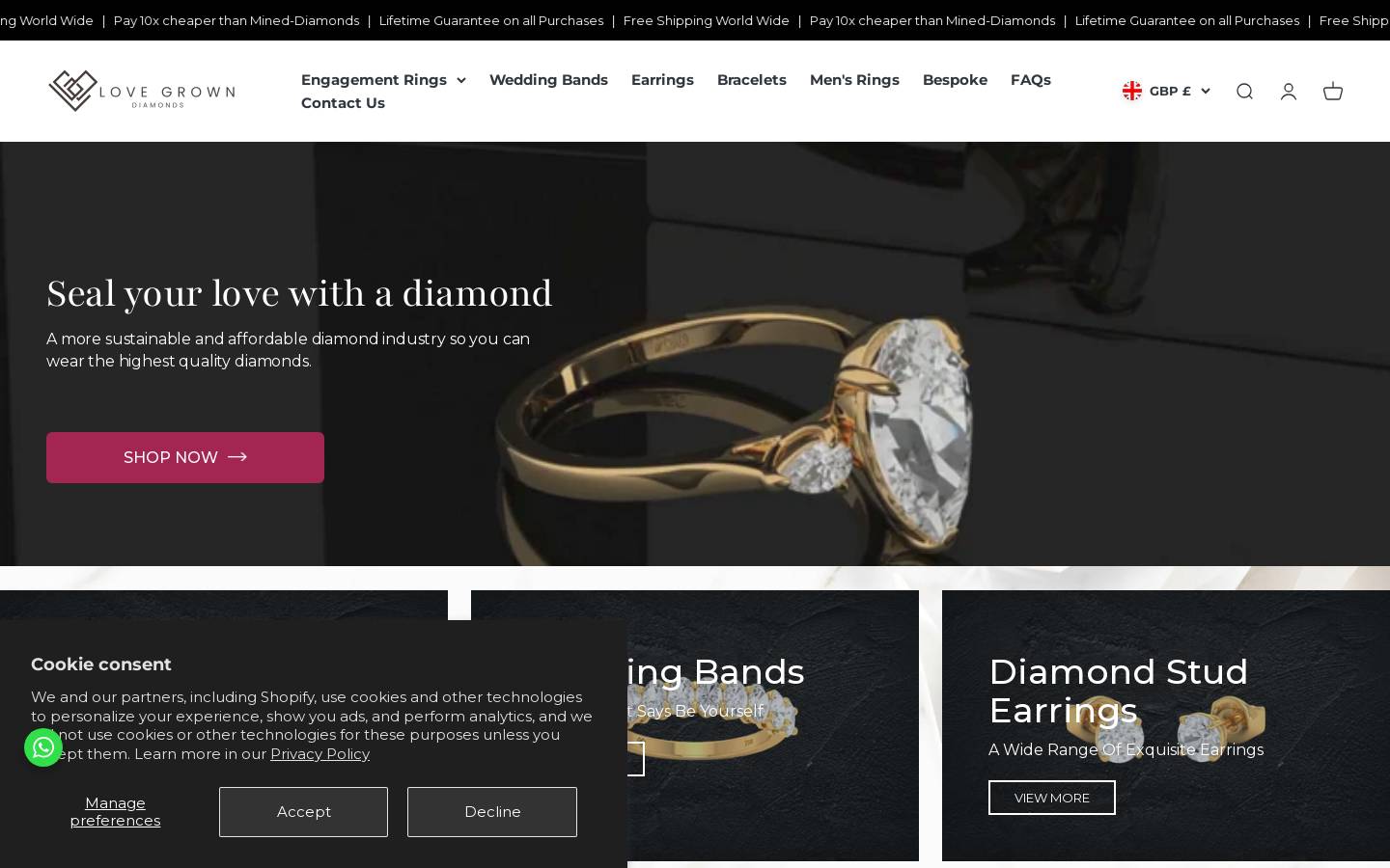 Love grown diamonds homepage screenshot