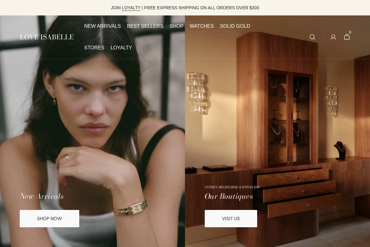 loveisabellejewellery.com homepage screenshot