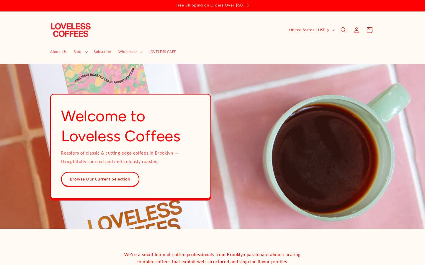 lovelesscoffees.coffee homepage screenshot