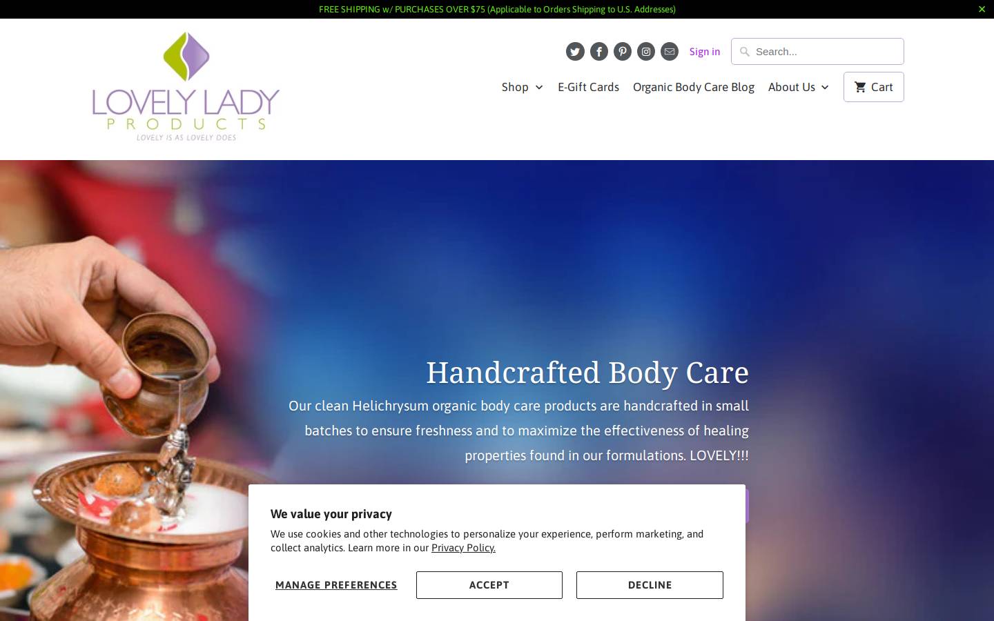 lovelyladyproducts.com homepage screenshot