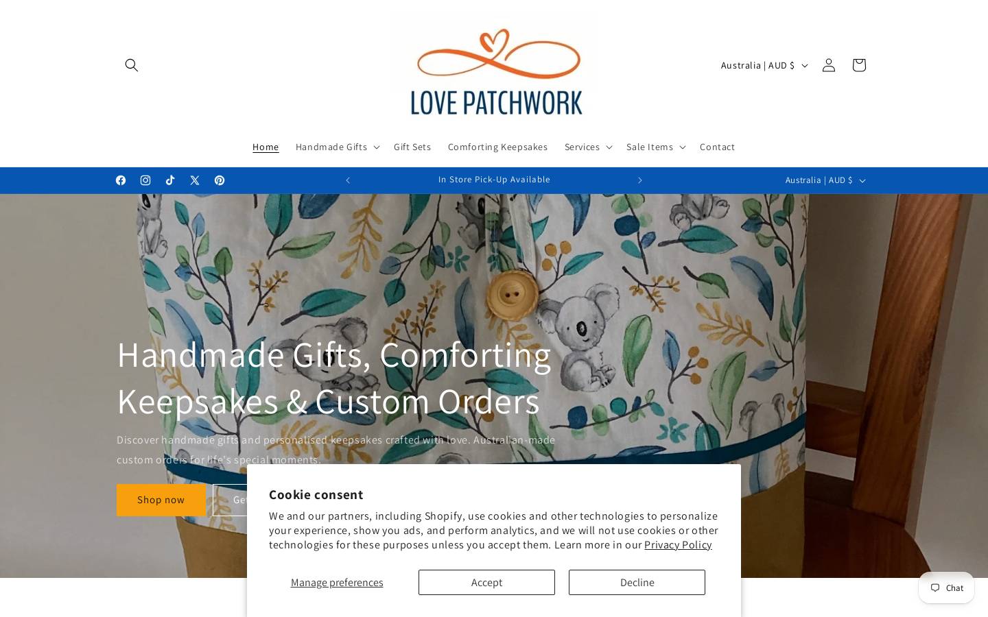 lovepatchwork.com.au homepage screenshot