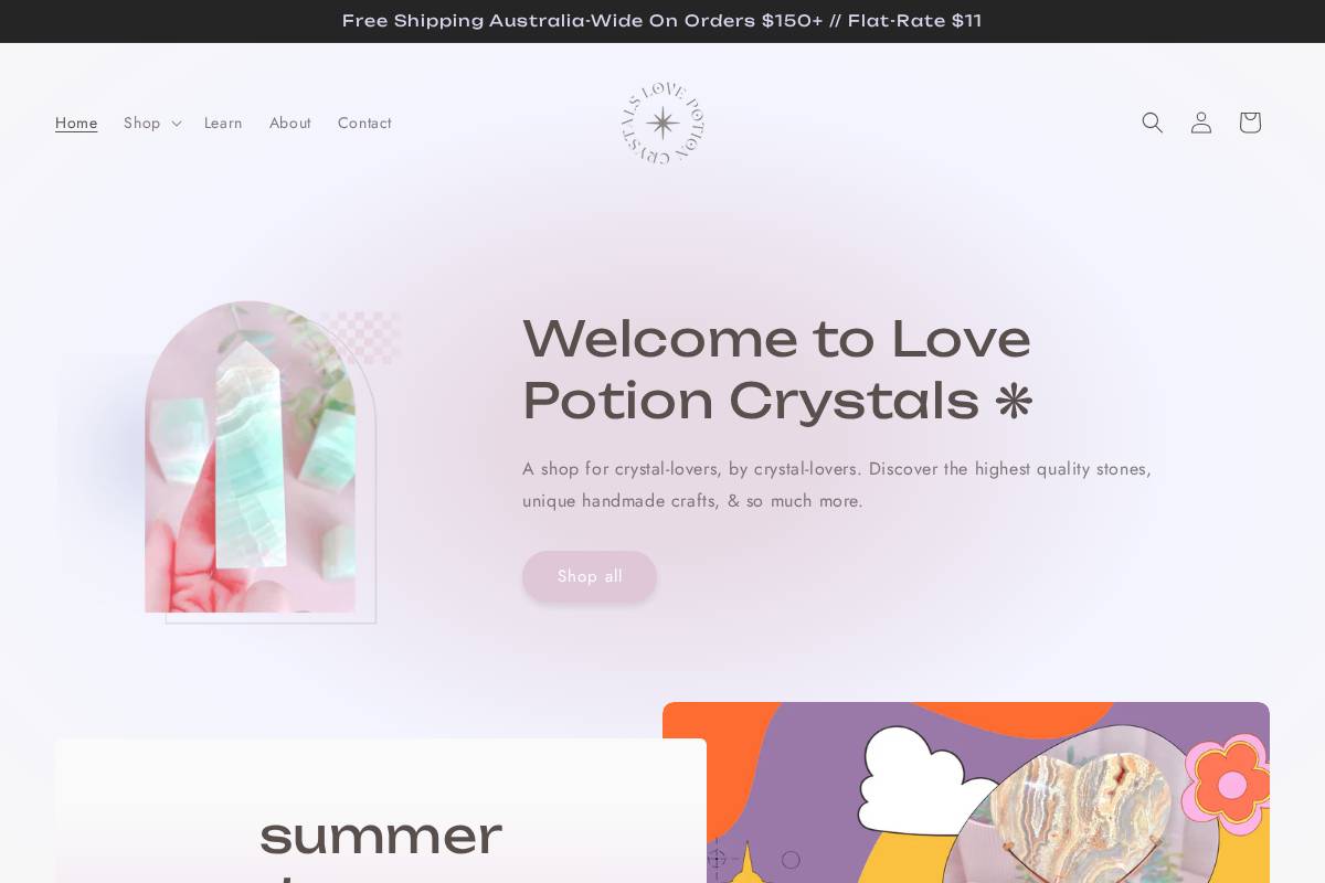 lovepotioncrystals.com homepage screenshot