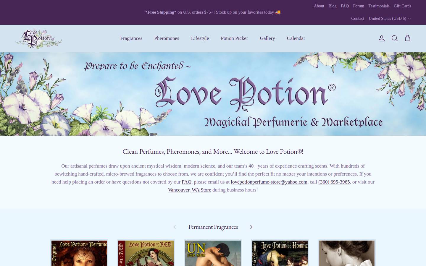 lovepotionperfume.com homepage screenshot