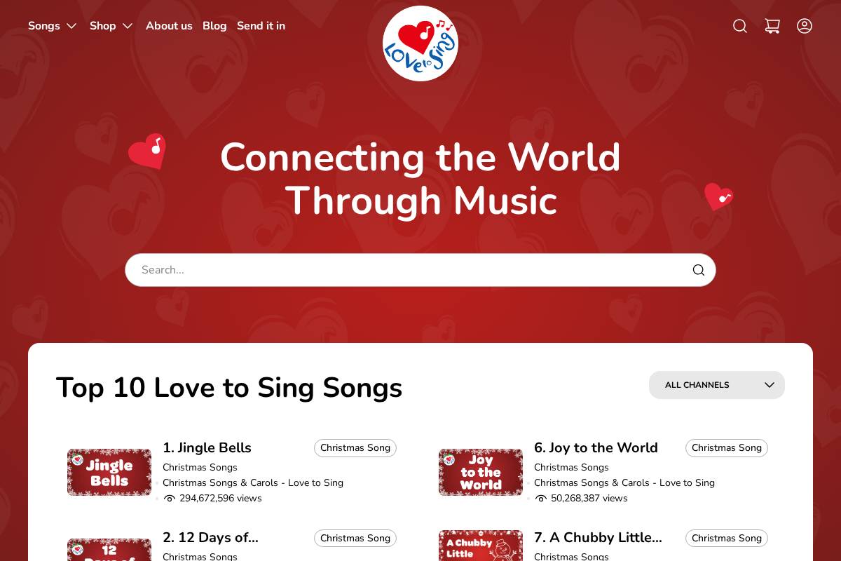 lovetosing.com homepage screenshot