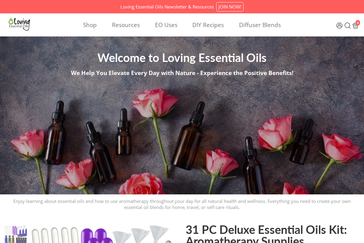 lovingessentialoils.com homepage screenshot