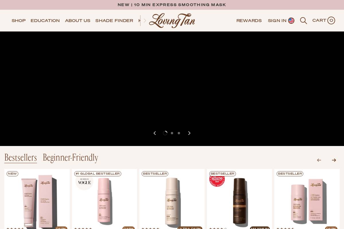 Loving Tan homepage screenshot