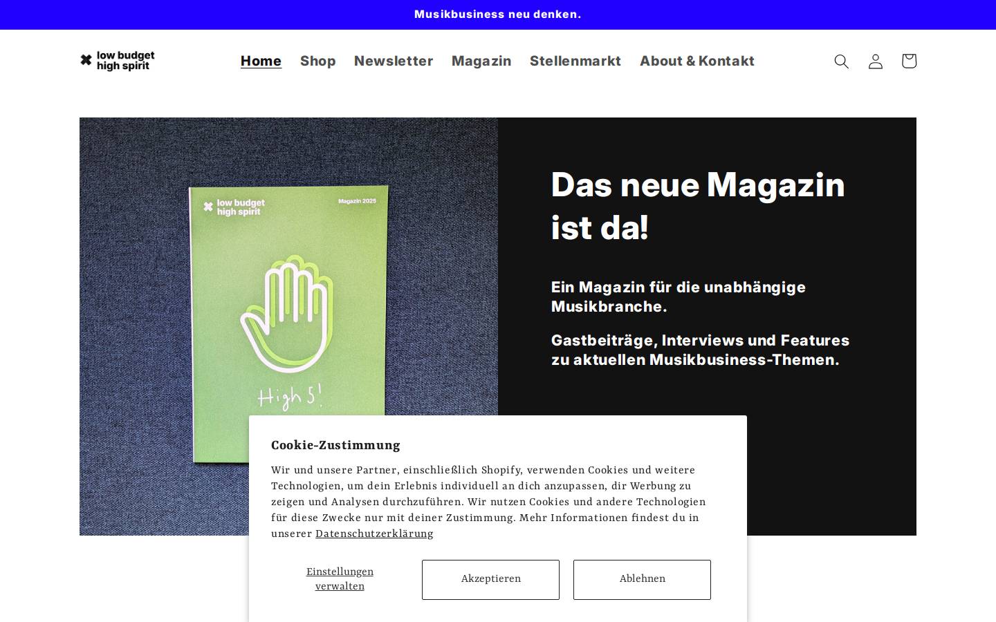 lowbudgethighspirit.com homepage screenshot
