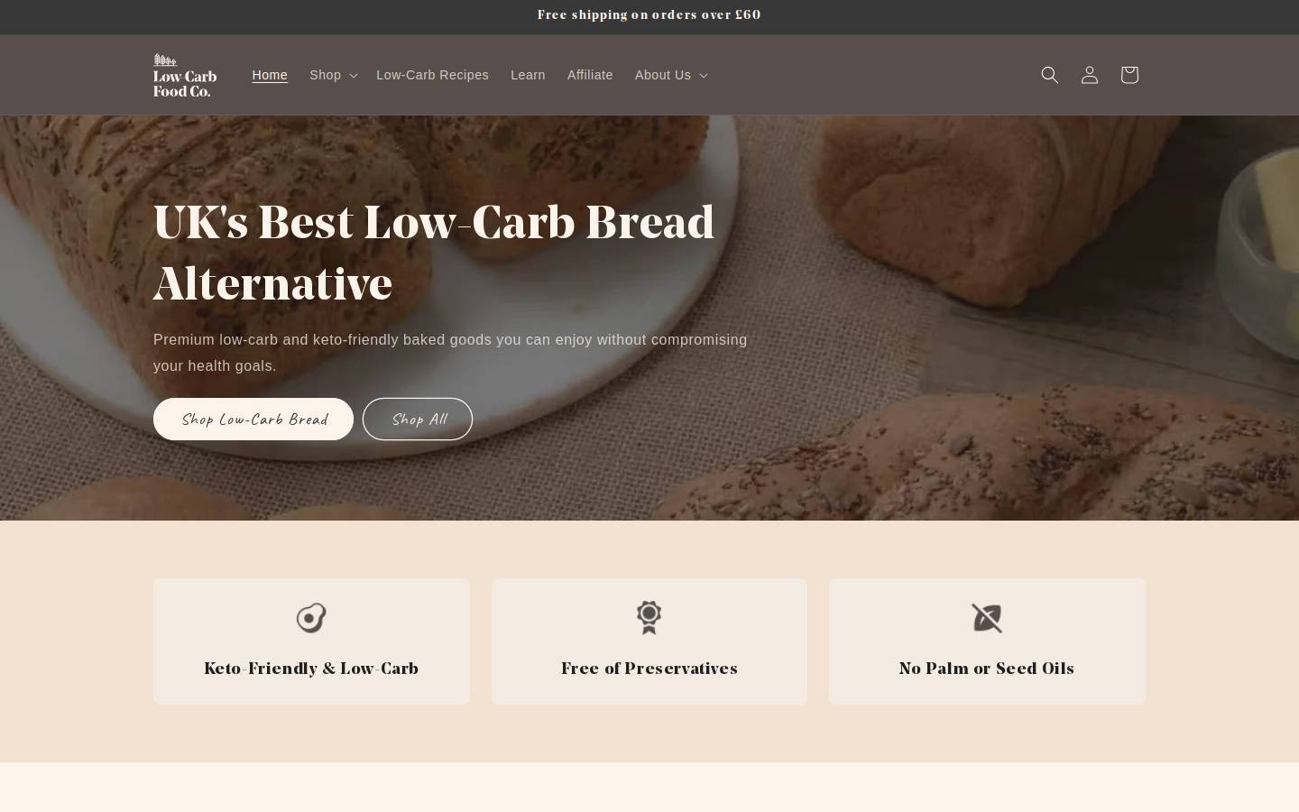 Low Carb Food Co homepage screenshot