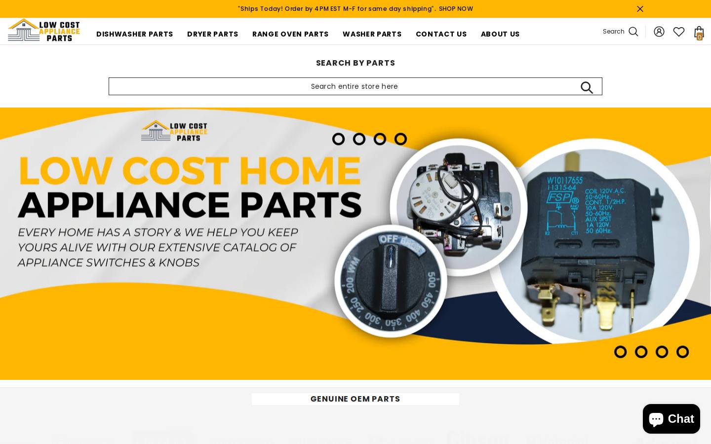 lowcostapplianceparts.com homepage screenshot