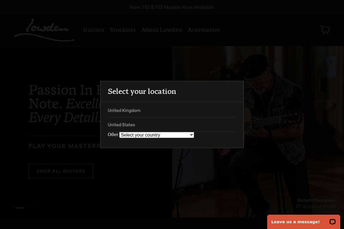 lowdenguitars.com homepage screenshot