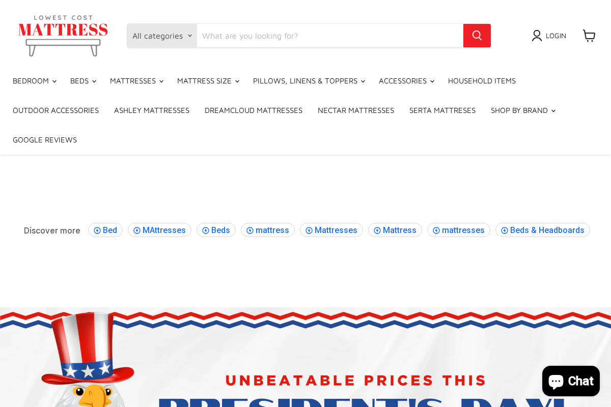 Lowest Cost Mattress Warehouse homepage screenshot