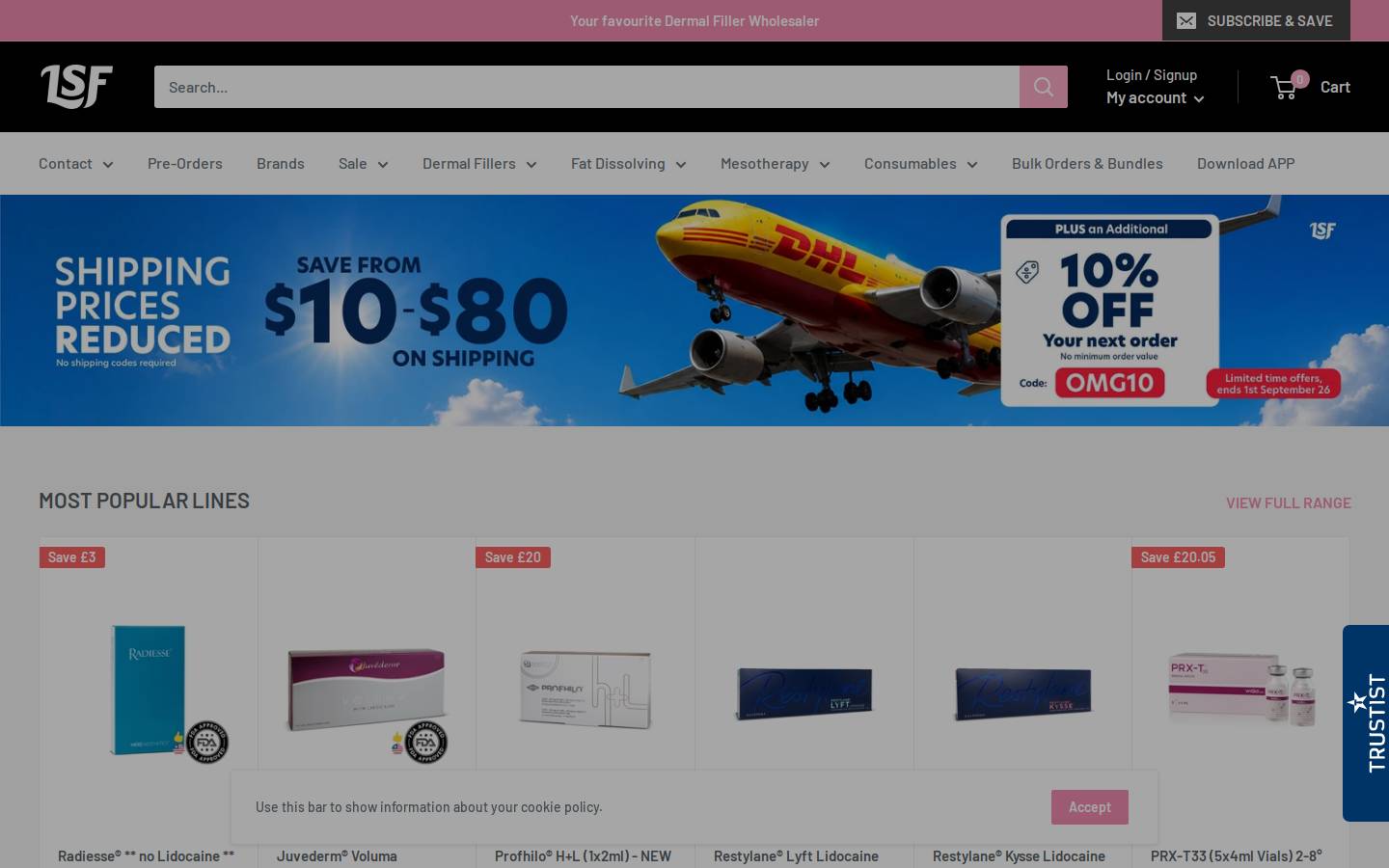 LSF Dermal Fillers homepage screenshot