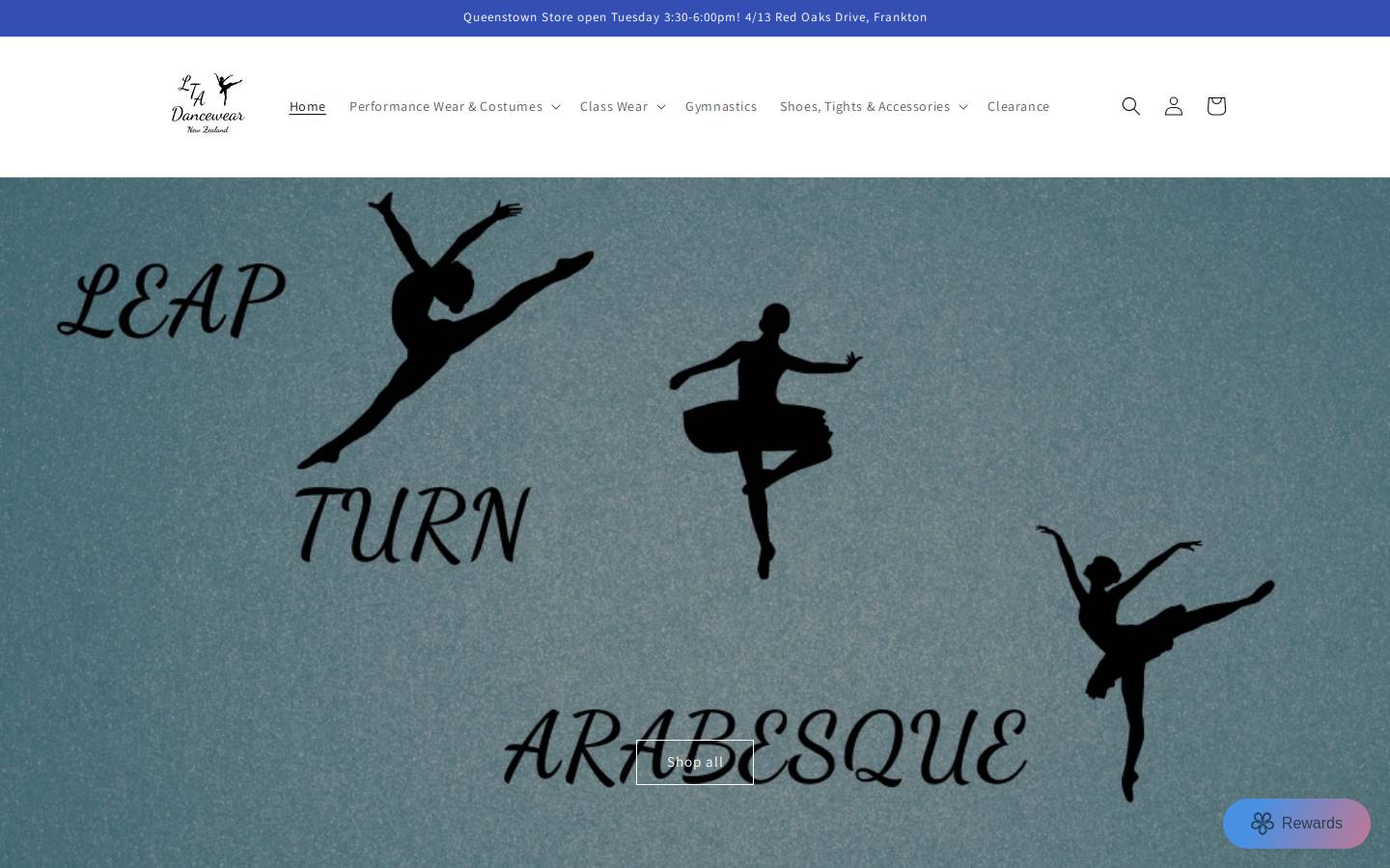 ltadancewear.co.nz homepage screenshot