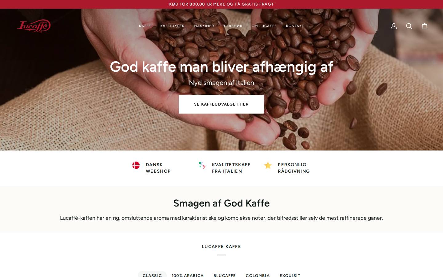 Lucaffe homepage screenshot