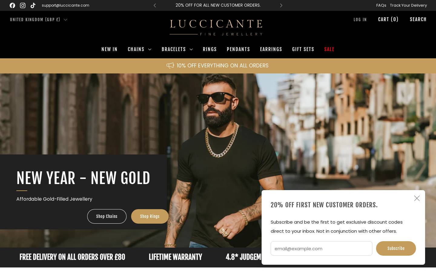 Luccicante Jewellery homepage screenshot