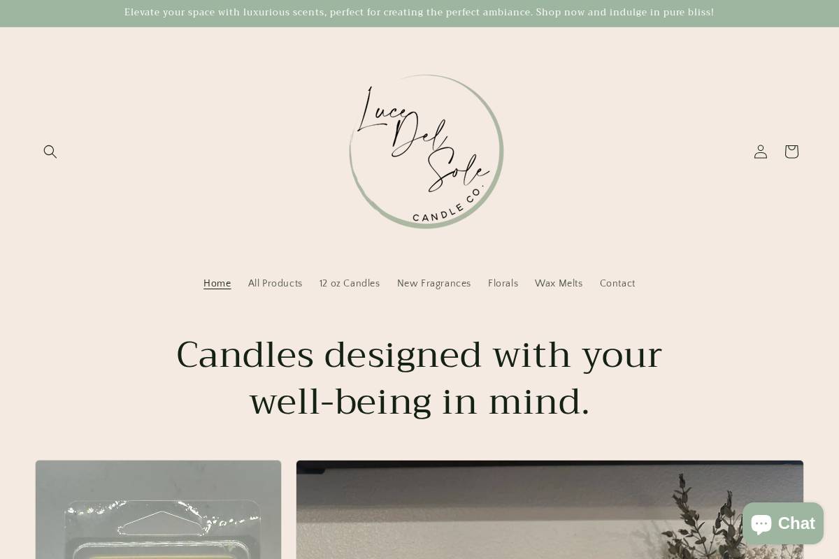 lucedelsolecandleco.com homepage screenshot