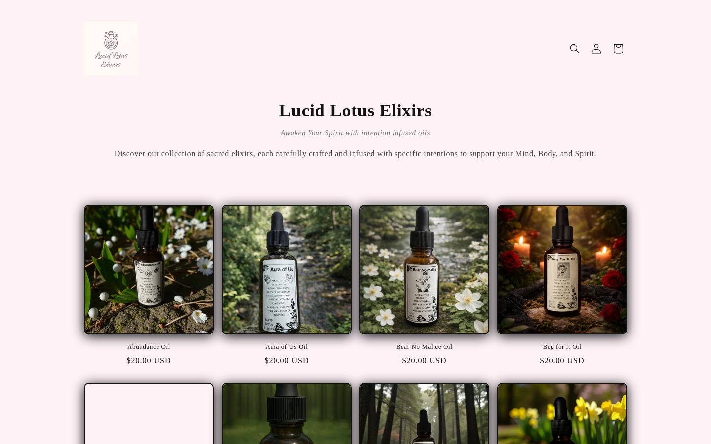 lucidlotuselixirs.com homepage screenshot