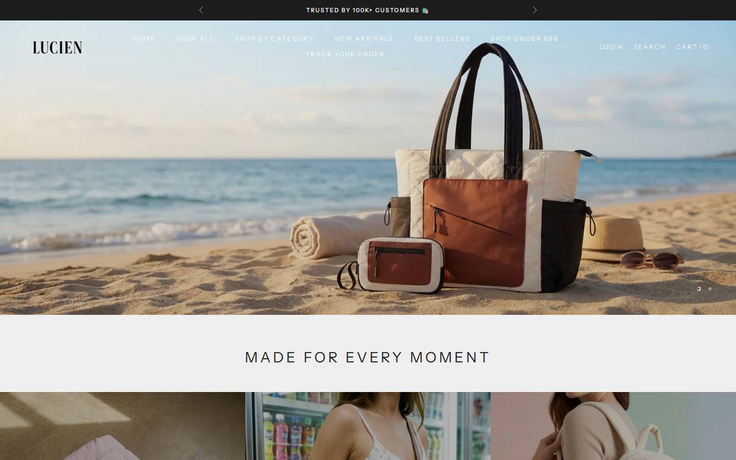 lucienbags.com homepage screenshot