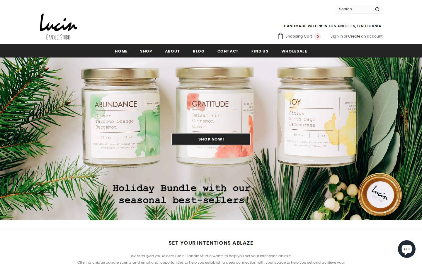 lucincandlestudio.com homepage screenshot