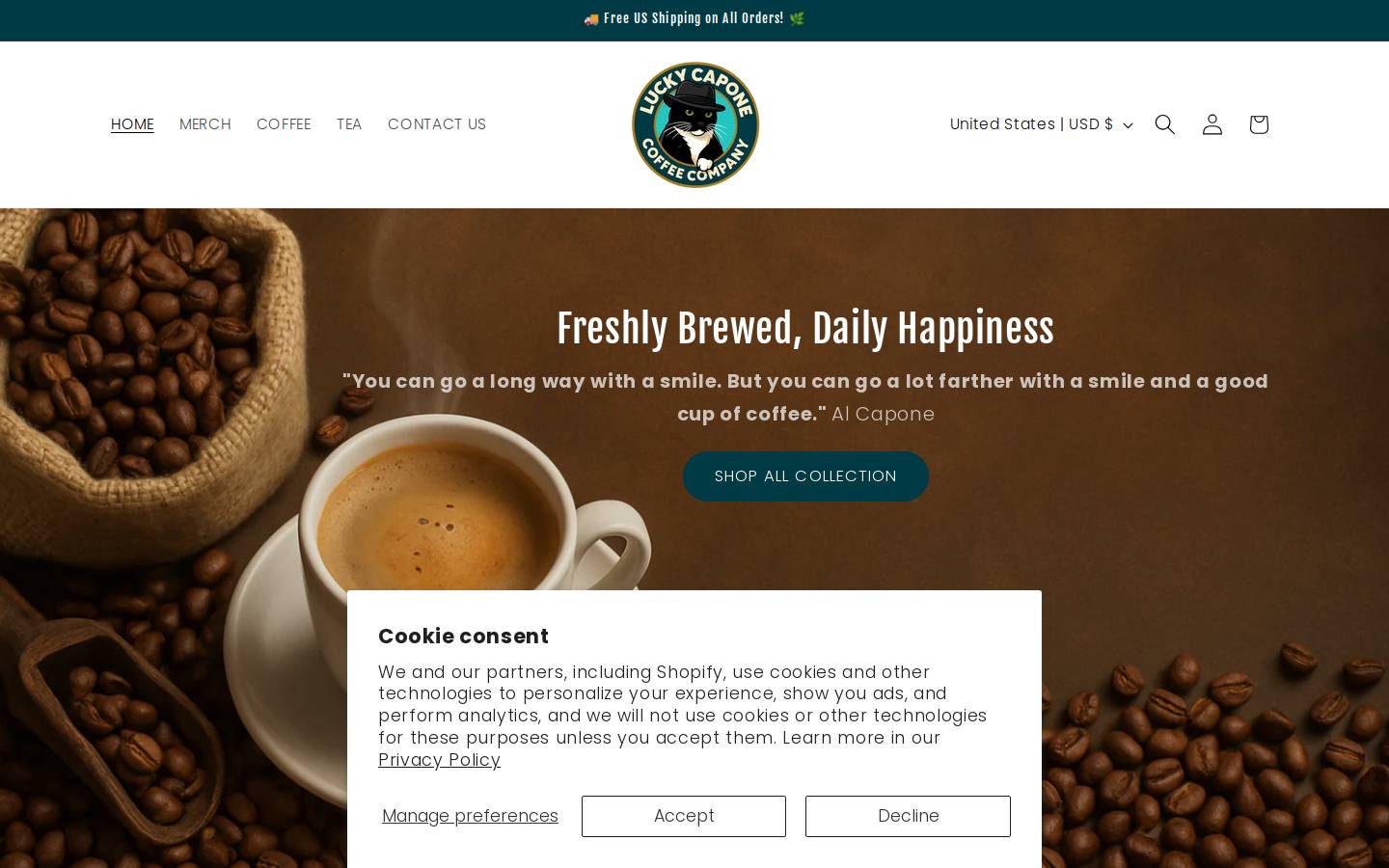 luckycaponecoffee.com homepage screenshot