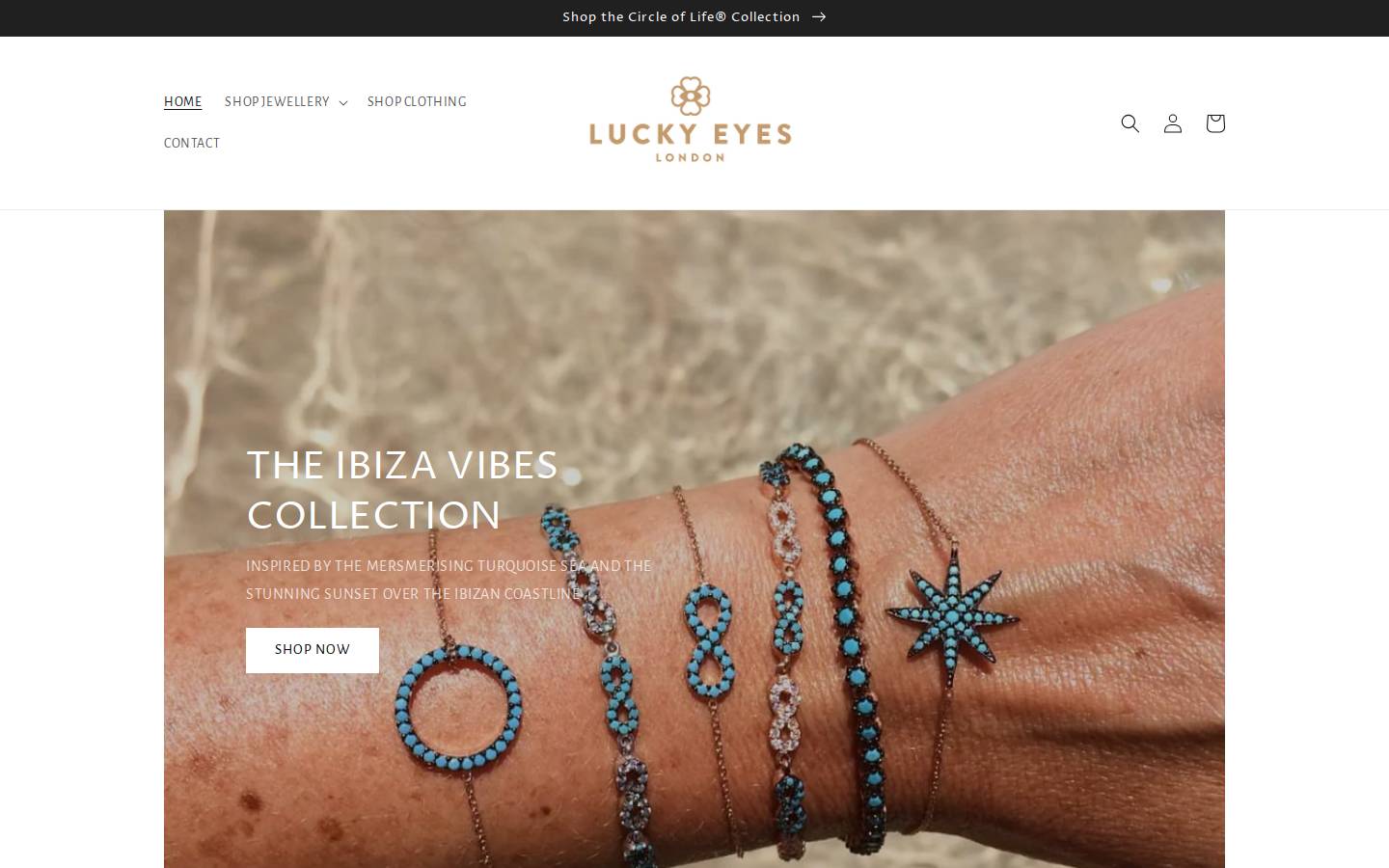 Lucky Eyes London Jewellery homepage screenshot