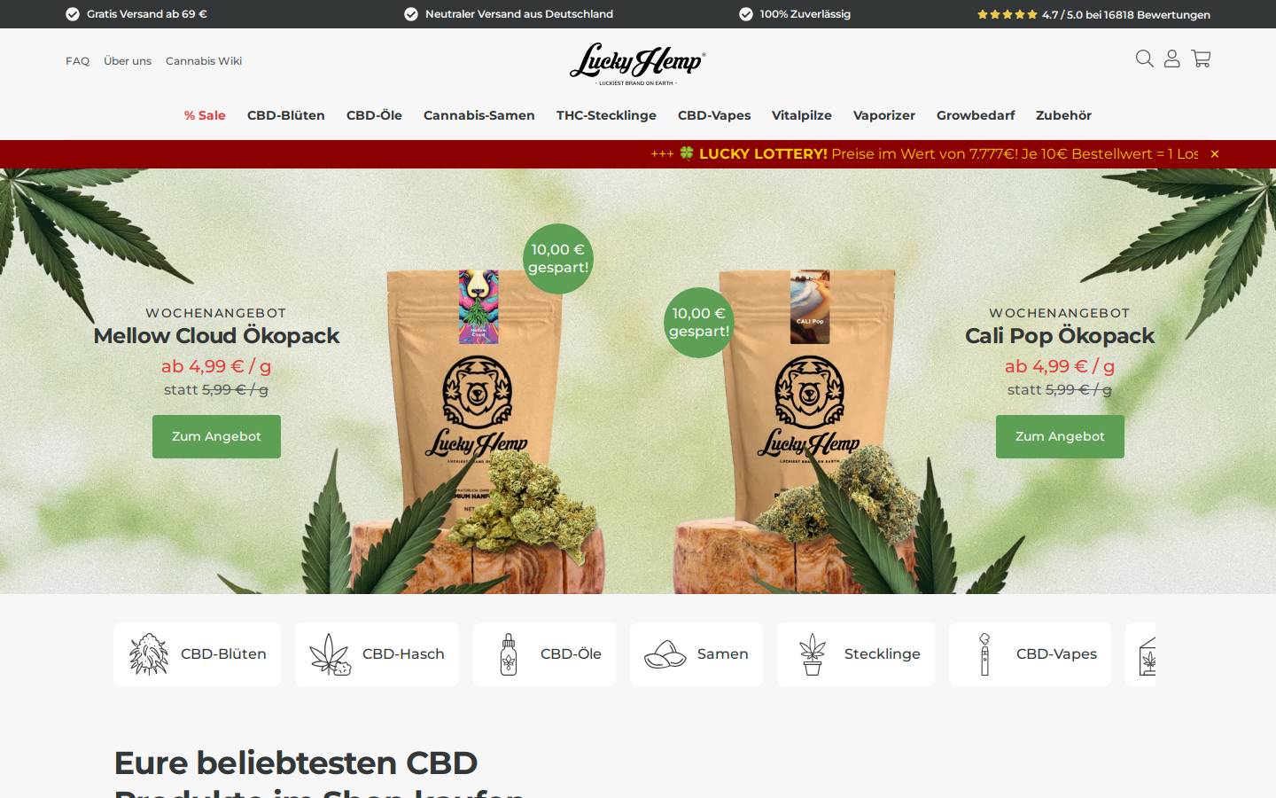 Lucky Hemp homepage screenshot