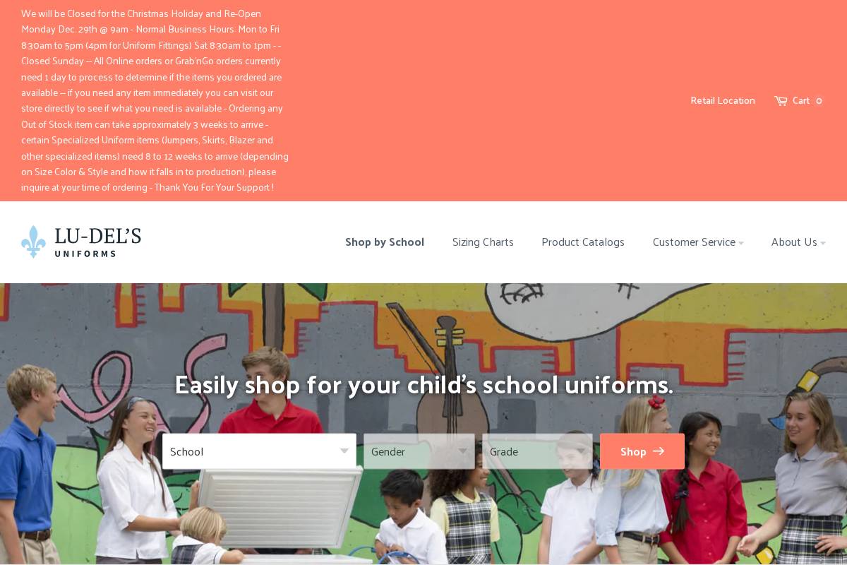 ludelsuniforms.com homepage screenshot