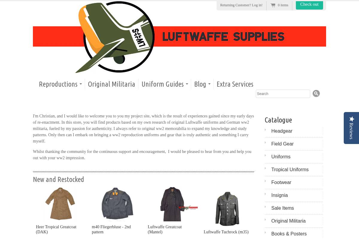luftwaffesupplies.com homepage screenshot