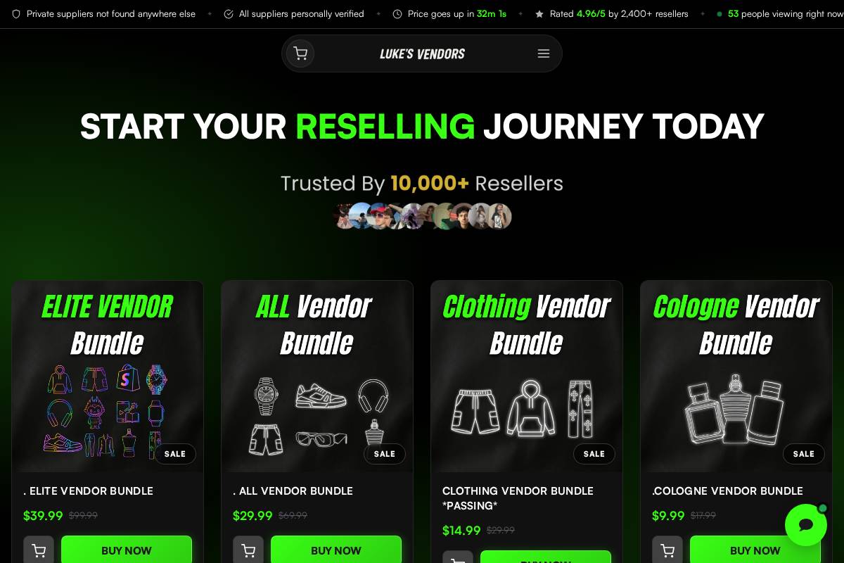 Lukesvendors homepage screenshot