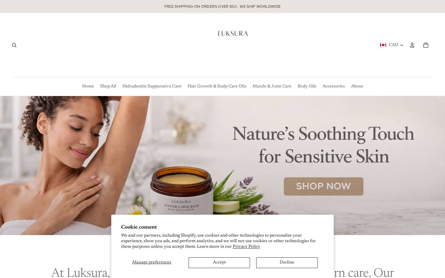 luksura.ca homepage screenshot